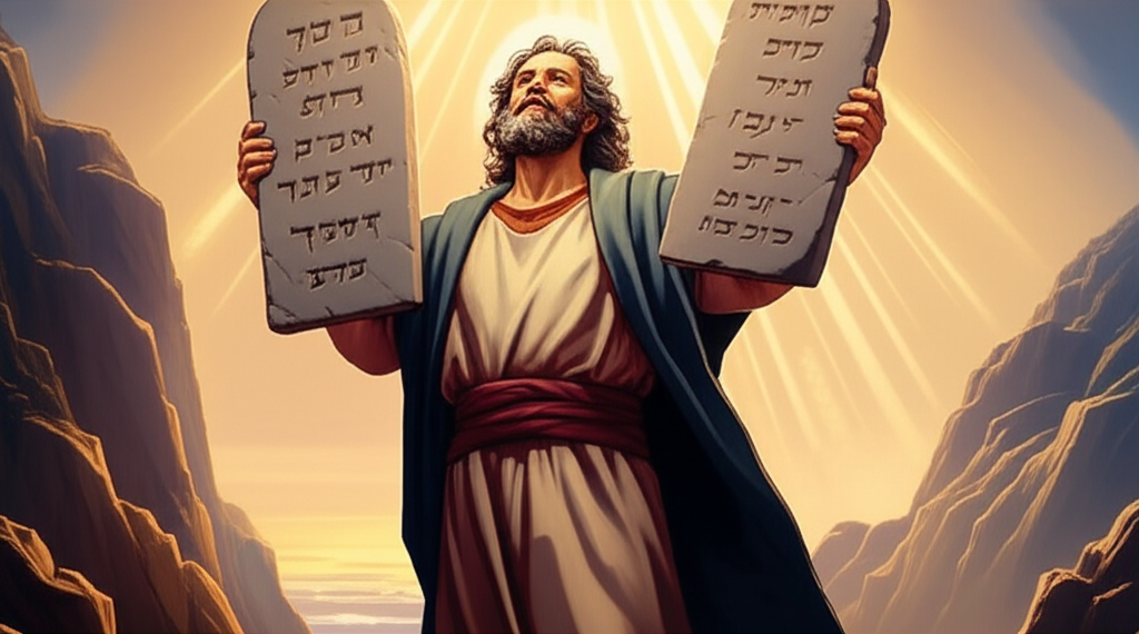 Moses receiving the Ten Commandments on Mount Sinai